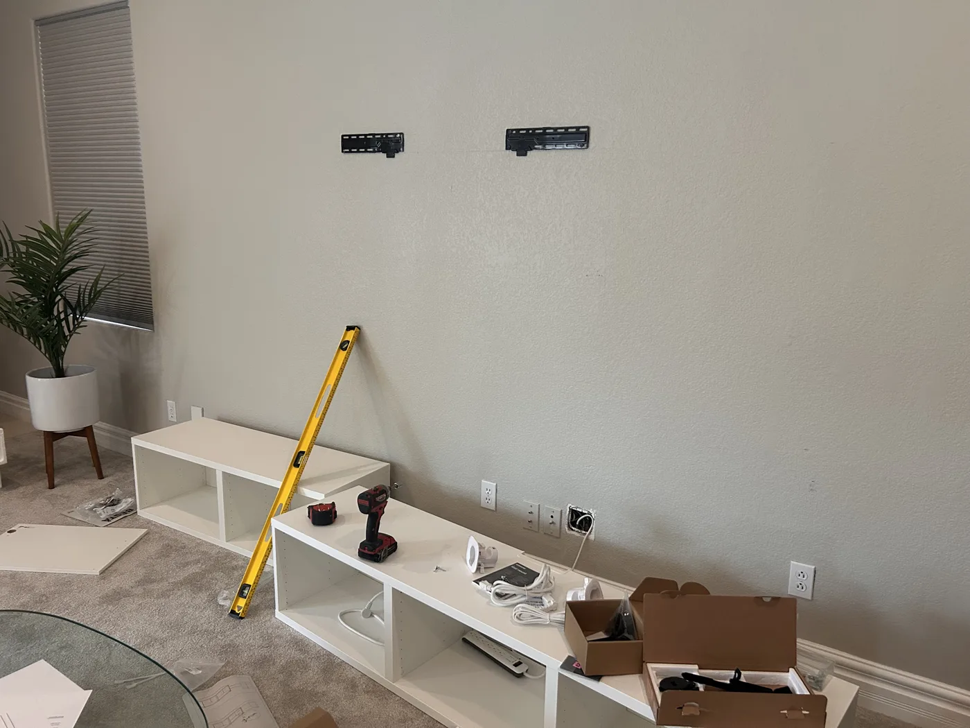 Living-room TV wall and console before the TV was mounted