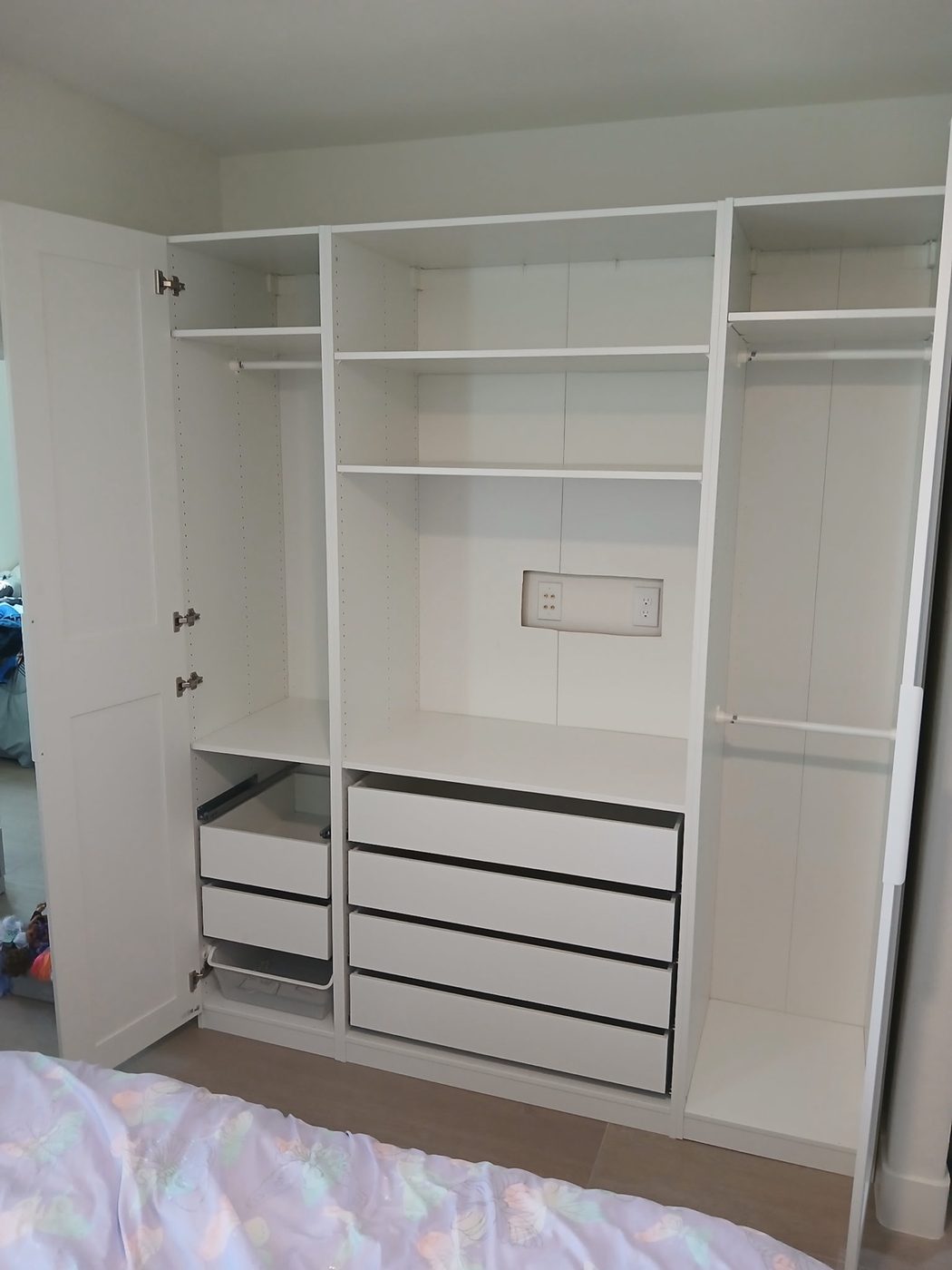 Custom white closet system assembled by Level Up handyman
